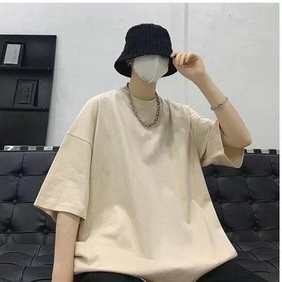 Men's Short Sleeve Trendy Solid Color Hong Kong Style Loose Summer T-Shirt