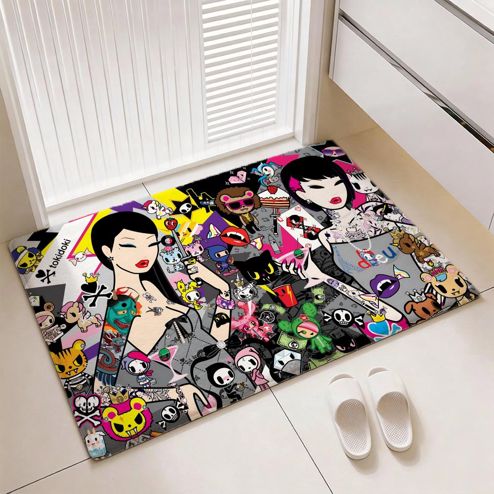 Kawaii Lifestyle Brand T-tokidokis Floor Mat Soft Thickened Flannel Door Mat Non-Slip Living Room Rug Home Decor