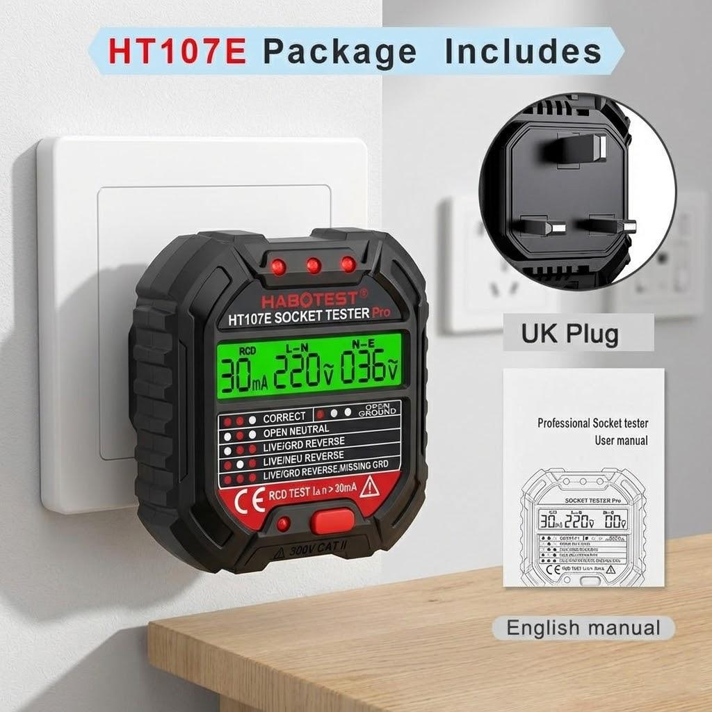 Socket Tester Pro Voltage Tester RCD Detector Ground Neutral Plug Polarity Phase Checker Electrical Safety Tool 5mA 30mA