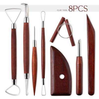 8-Piece Ceramic Pottery Tool Set: Trimming, Carving, Knife, Punch, Needle, Flat Wire, Clay Sculpting Tools