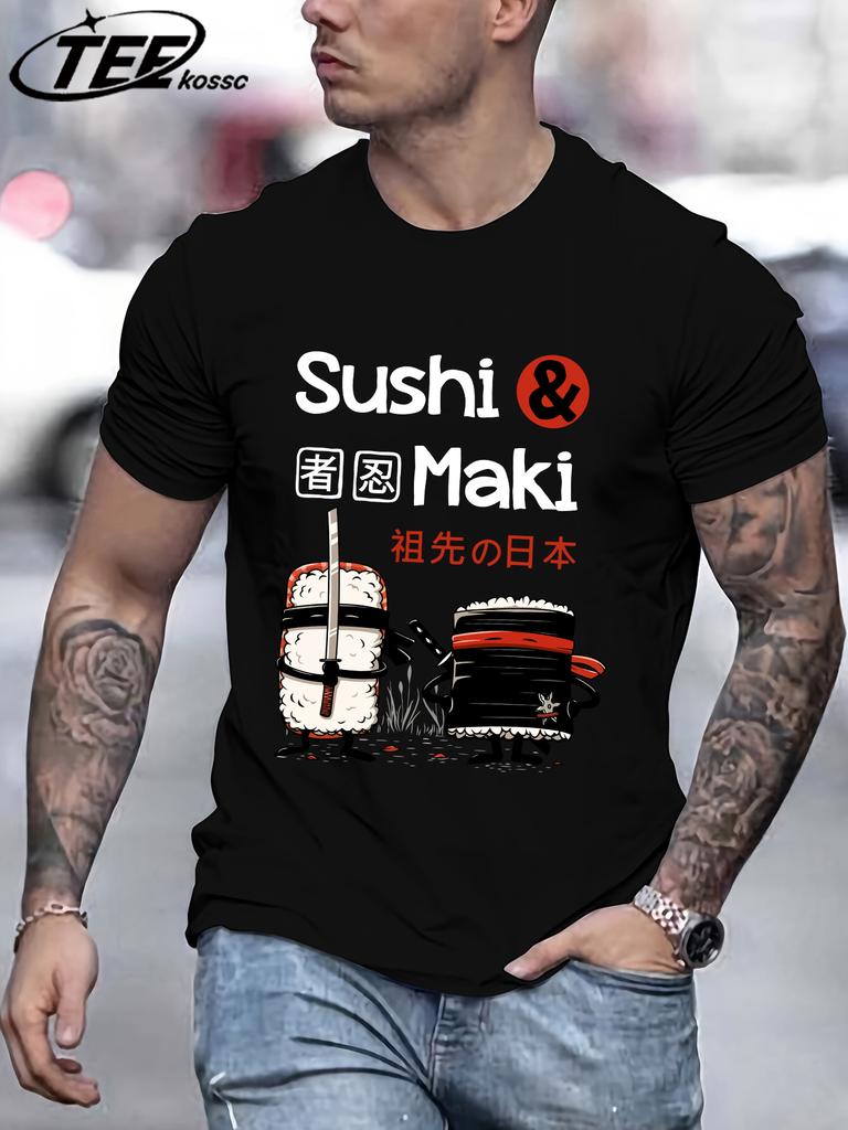 Sushi MakiS Japanese Cuisine TShirt Men Summer Cotton T Shirts AllMatch Casual Clothes ONeck Loose Unisex Colour Streetwear