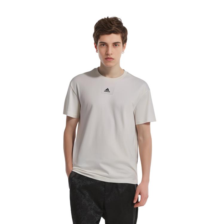 adidas T Shirts Men's Beige Crew Neck Moderate Straight Fit HE4368