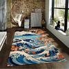Japanese Wave and Flower Pattern Carpet, Ocean Scenery Rug Decor Suitable for use as an anti-slip for living room bedroom sofas