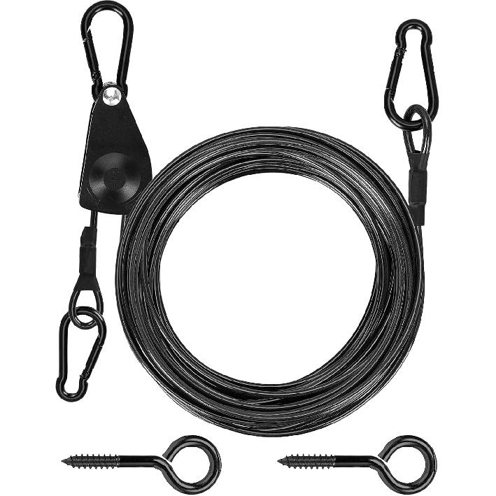 TooTaci 45ft Outdoor Clothesline Kit, 3/16  Black PVC Coated Wire Rope Heavy Duty Portable Clothes Line Kit with Self-Locking Pulley, Screw Hook & 45FT