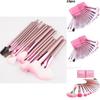 Makeup Brush Kit 22p With Portable Pink Brush Roll For Blending And Detail Work