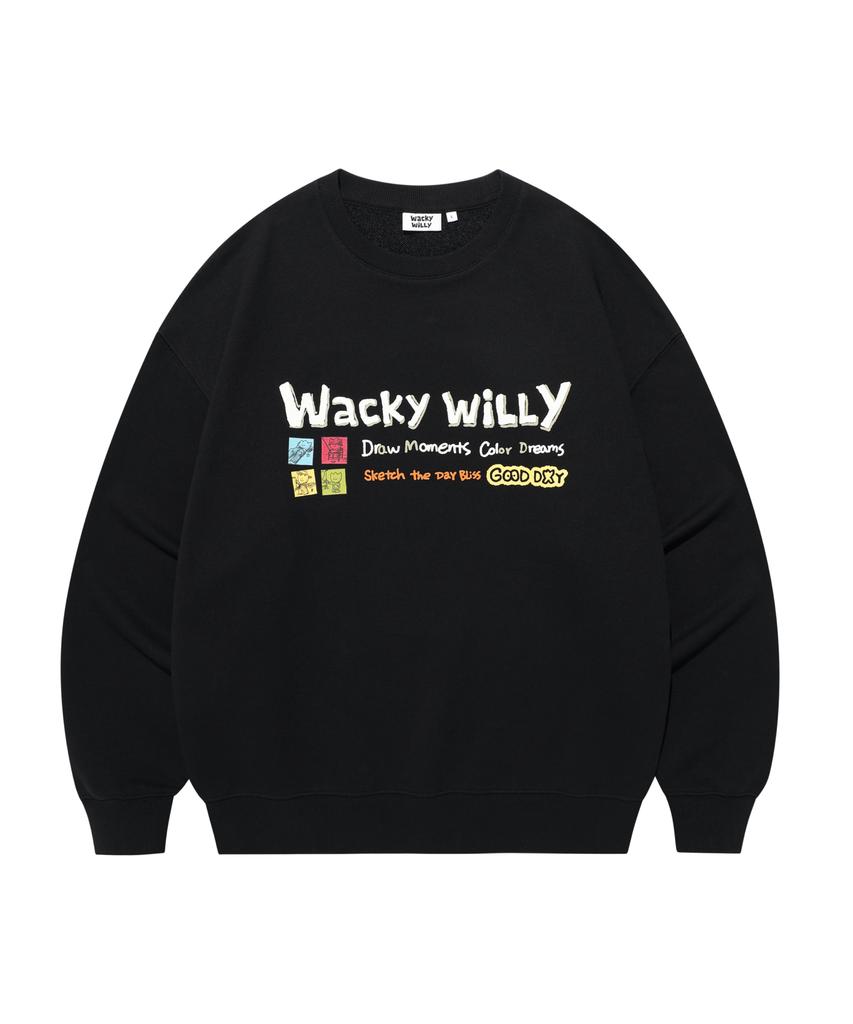 WACKY WILLY Cartoon Graphic Sweatshirt Black