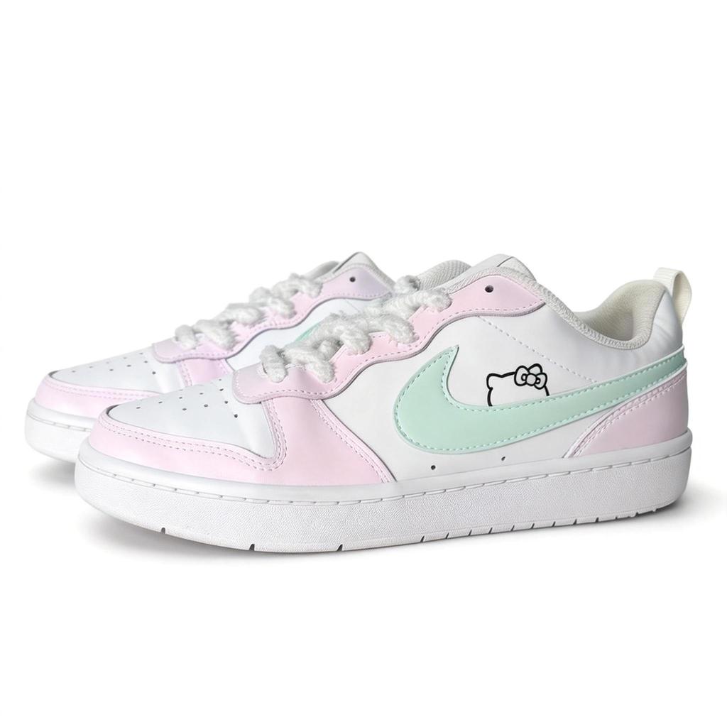 Nike Pink And White Kitten Leather Cushioning Abrasion Resistant Slip Resistant Low Top Skateboard Shoes Unisex Pink BQ5448-100(team1670-)