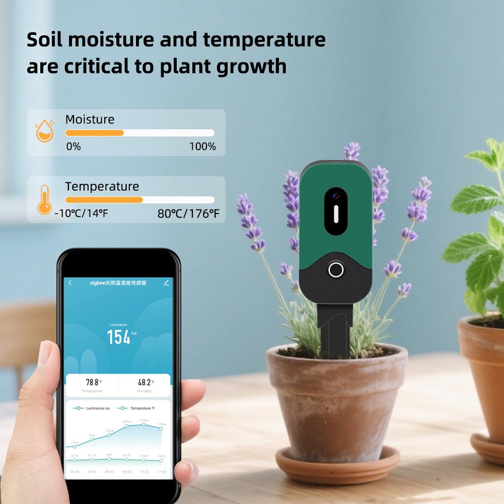 Yieryi Zigbee Soil Meter Smart Wireless Soil Moisture Temperature Light Sensor Garden Plant Monitor Compatible Tuya App