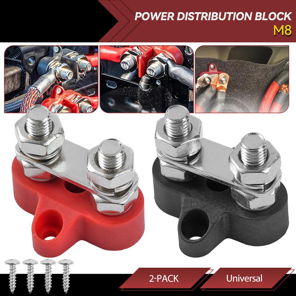 2Pcs Terminal Block Studs M8 48V Junction Block Bus Bar Insulated Dual Power Distribution Stud Positive Negative RV for Auto Car