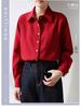 Women's Brushed Red Long Sleeve Shirt - High-End Base Layer for Autumn/Winter 2026, Perfect for Commute and Interviews.