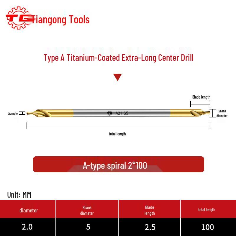 Burghiu de centrare Tiangong Tip A din oțel rapid placat cu titan pentru oțel inoxidabil
