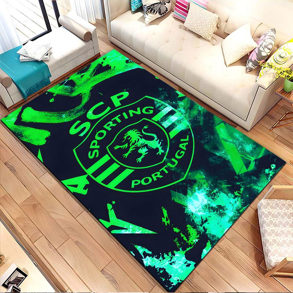 Sporting Portugal Green Lion Design Patterned carpet, non slip mat suitable for living room and bedroom sofas