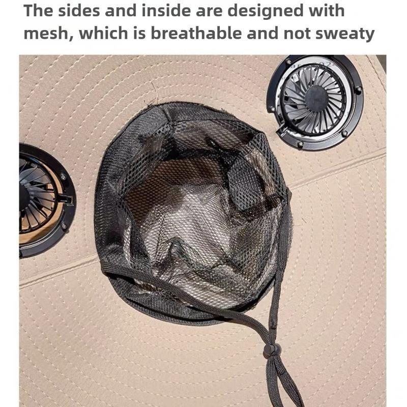 Solar Powered Cooling Fan Hat with USB Charging Wide Brim Sun Hat Breathable for Men Hiking Fishing Outdoor