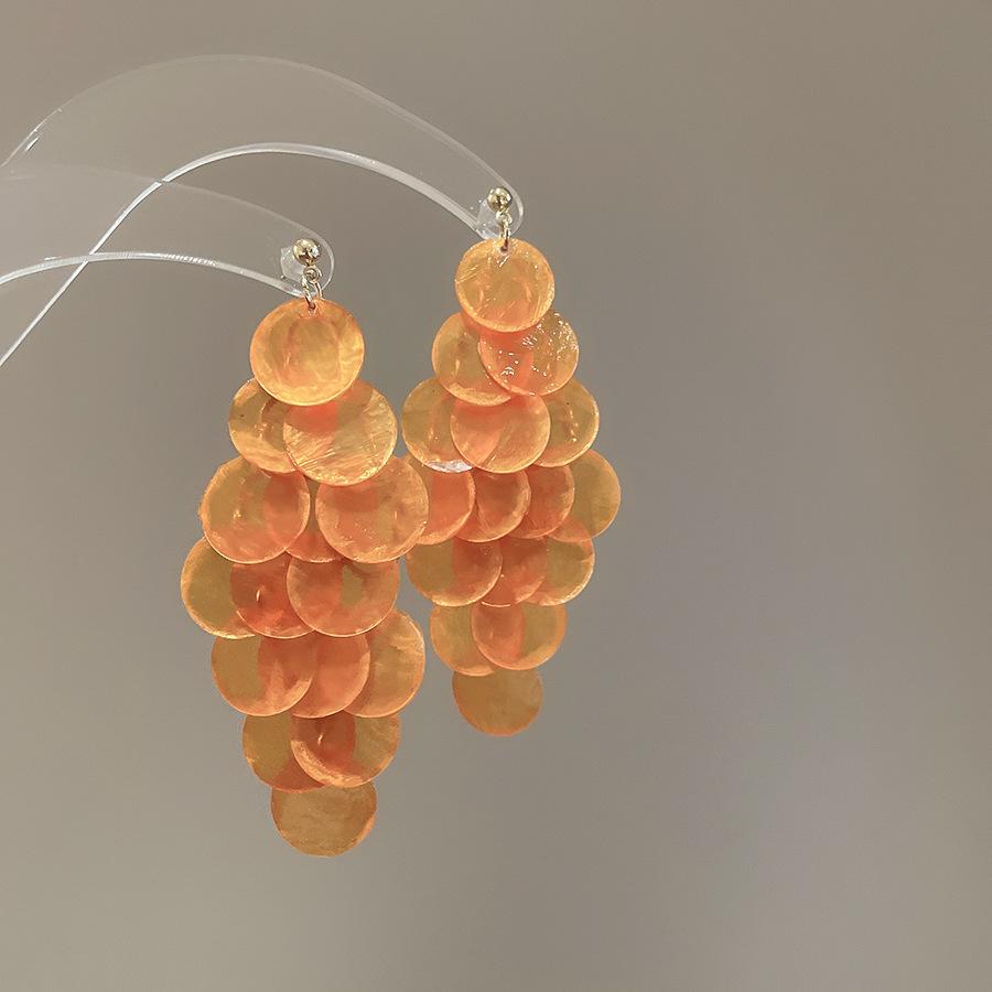 Seaside vacation style flower shell fringed long earrings stud earrings women's earrings design sense