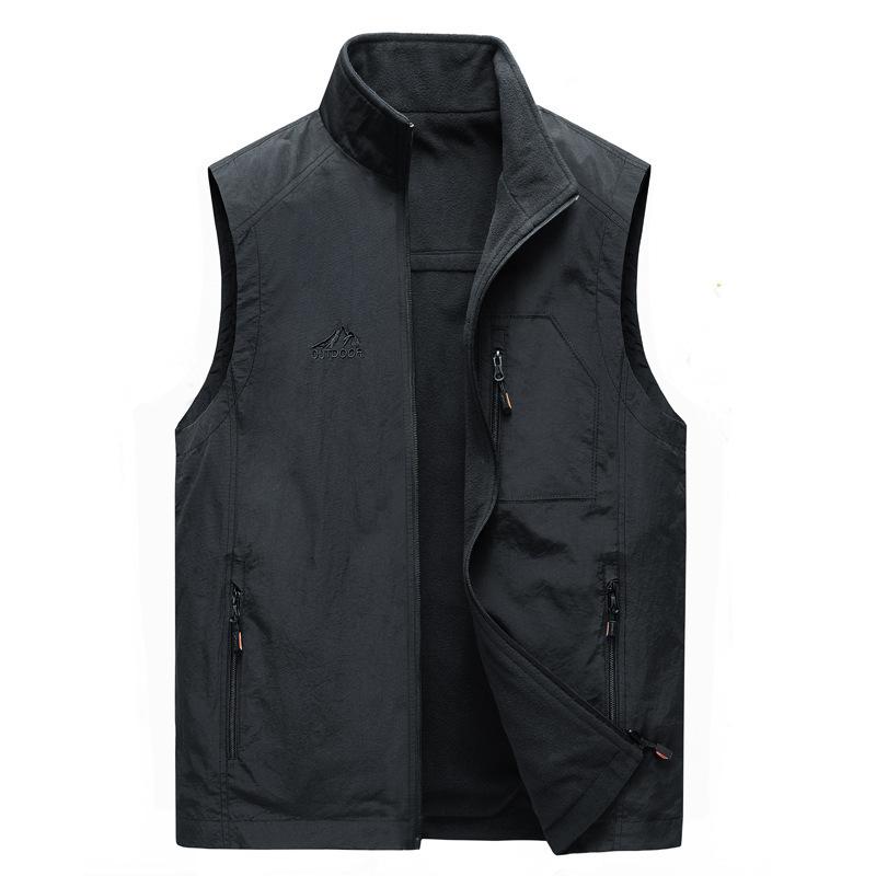 New Spring and Autumn Vest Men's Casual Outdoor Fleece Stand-up Collar Double-sided Vest