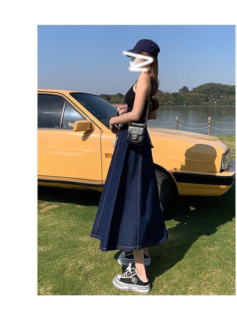 Plus Size Women's High-Waist A-Line Denim Skirt - Long, Slim, Fishtail Design for Summer and Autumn