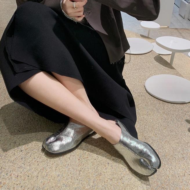 Cowhide Version~ Genuine Leather Pig's Trotters Split-toed Shoes, Flat Loafers, Women's Single Shoes, Retro Style, One Pedal, Small Leather Shoes