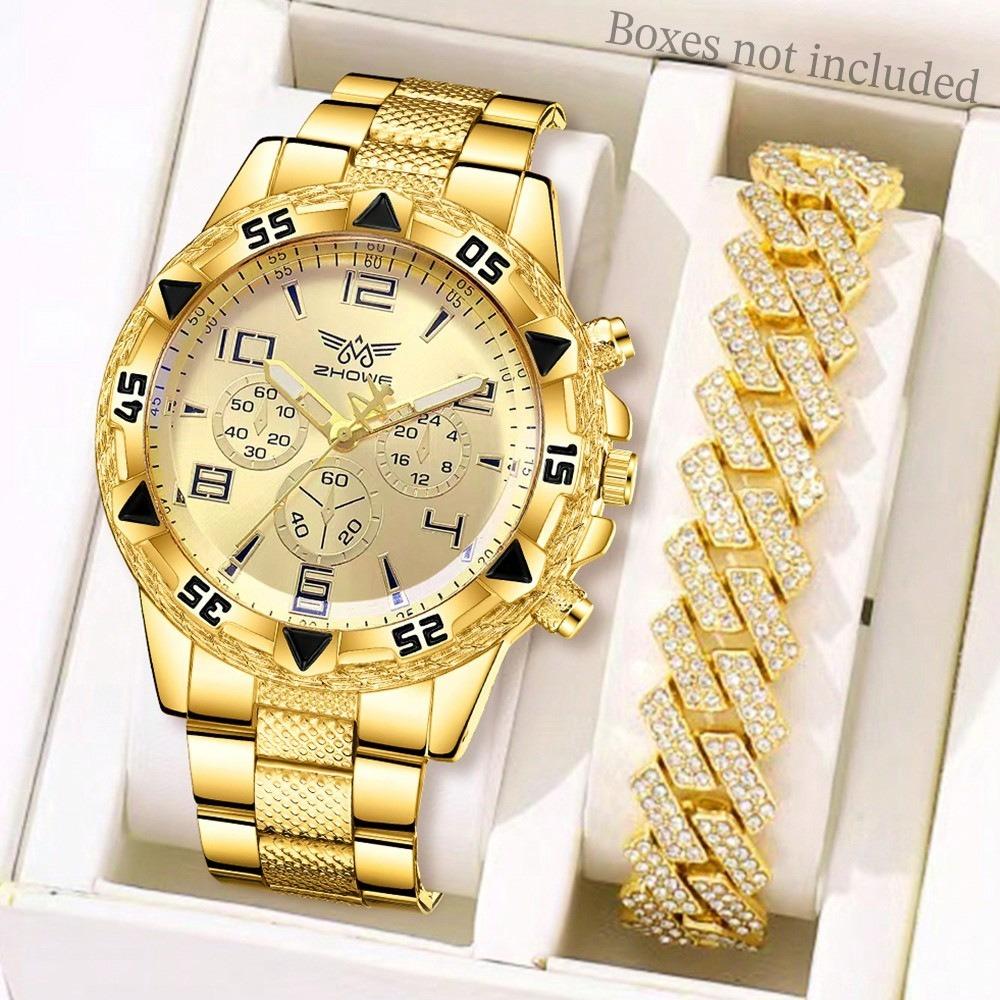Men's Watch Blu-ray Glass Quartz Watch Classic Watch False Three-eye Digital Alloy Watch