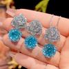 Jewelry Simulation Rose Cut Sea Blue Petal Pendant Set Main Stone 12Mm