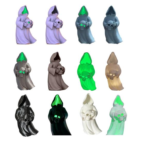 Halloweenská figurka čaroděje-ducha Gotická socha Smrtky s LED světlem Sváteční párty Bez tváře Čaroděj Dekorace Ozdoba