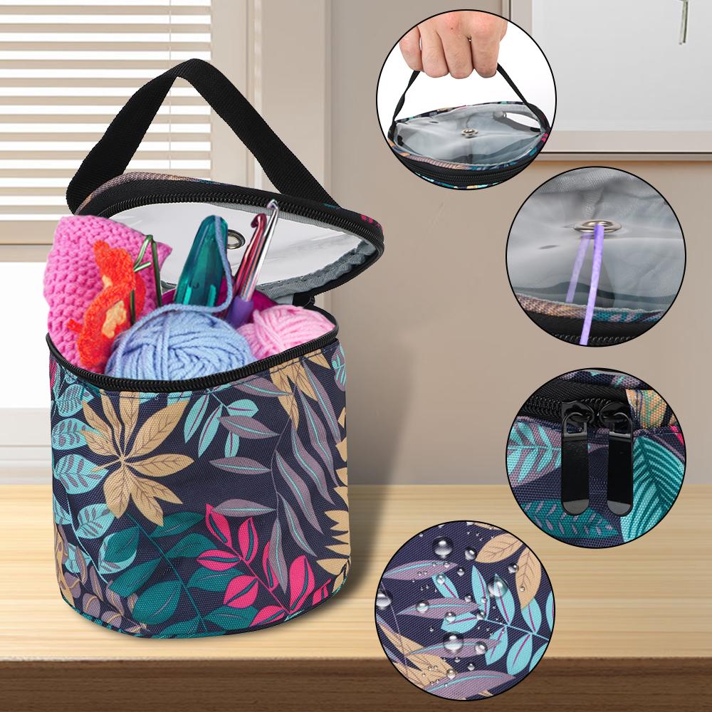 Round Weave Tools Accessories Sewing Bag Knitting Projects Organizer for Yarns Yarn Storage Bags with Zipper Sewing Needles Handbag