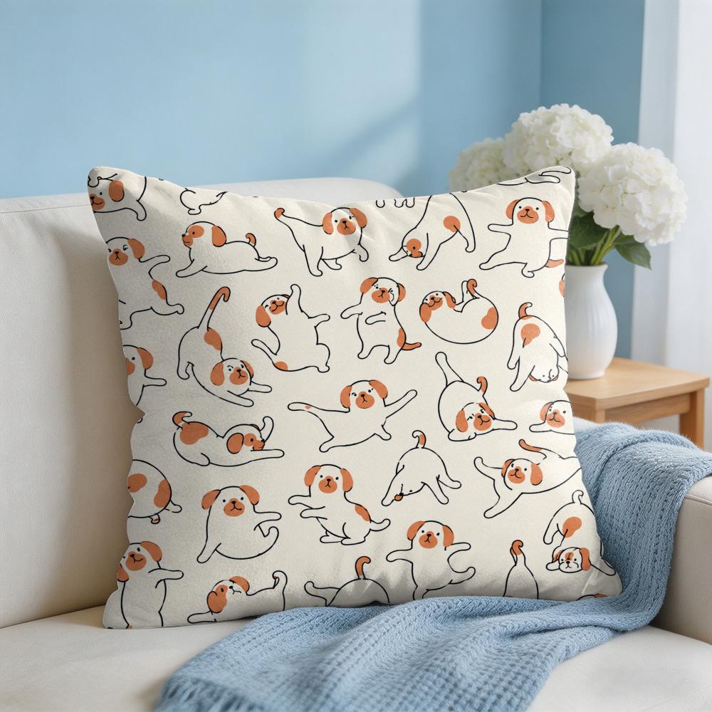 Puppy Sketches Cushion Cover Short Plush Soft DoubleSided Printing Pillow Case Cozy Sofa Bedroom Home Decor Gift