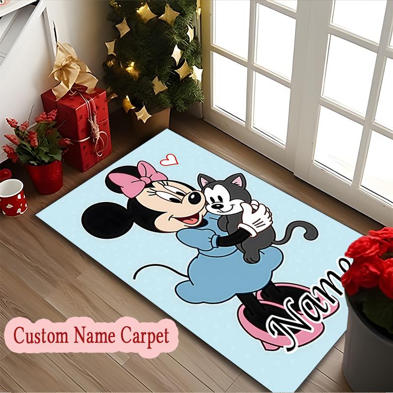 [1pc Minnie Mouse Flowers Butterflies Carpet] Custom Name Area Rug for Home and Game Room Use, Soft Indoor Sofa Chair Mat