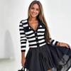 Women's Autumn and Winter New Striped Long Sleeve V-Neck Elegant Top
