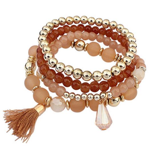 4Pcs/Set Women Ethnic Multilayer Resin Beads Tassels Cuff Bracelets Fashion Jewelry