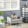 Scandinavian Style Dog and Cat Sofa with Upholstered Velvet and Wood Cushion, 64x45x36cm, Grey