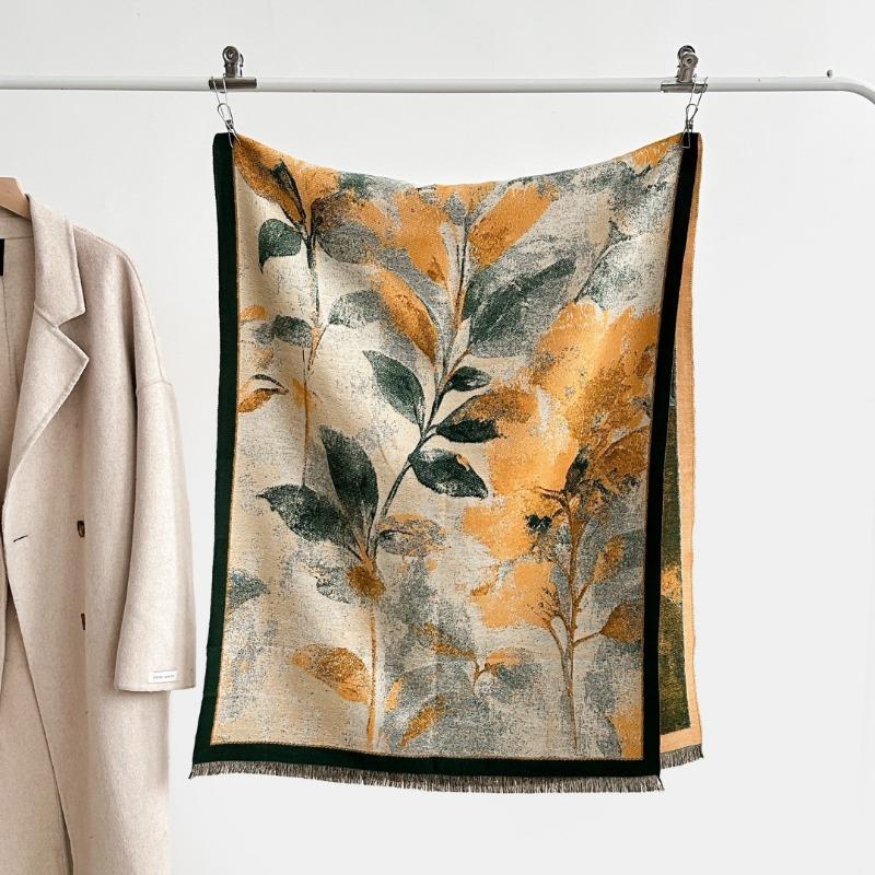 Autumn and winter new double-sided color oil painting series imitation cashmere thickened warm scarf women's air conditioner shawl