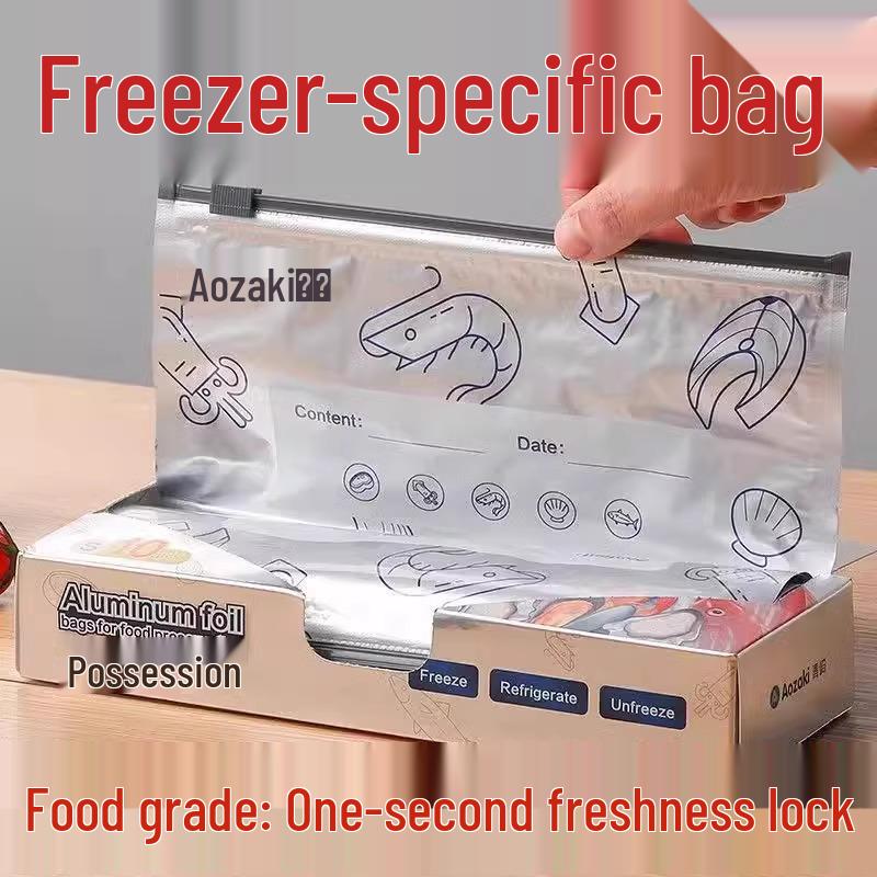 Sachet de conservation alimentaire à fermeture éclair en feuille d'aluminium pour réfrigérateur et congélateur