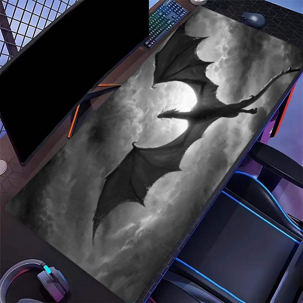 Dragon Silhouette Large Extended Gaming Mouse Pad Non Slip Desk Surface Fantasy Sunset Cloud Print For Gaming And Office