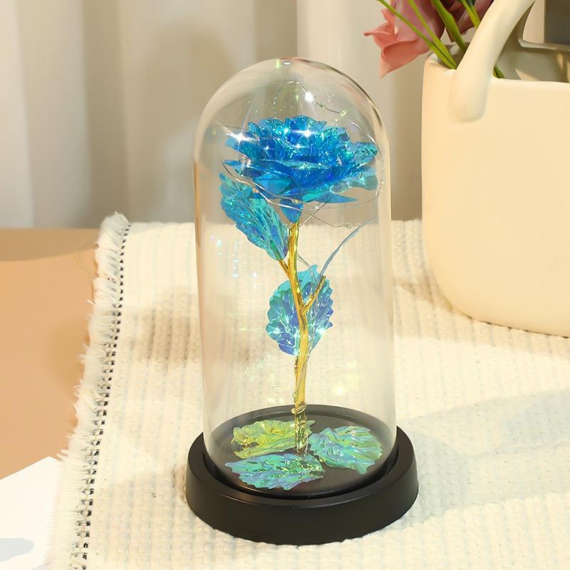 Wedding Galaxy Rose Flower Eternal Flower With Lights In Dome Forever Rose Red Rose Valentine'S Day Mother'S Day Romantic Gift