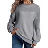 Solid Color Lantern Sleeve Pullover Round Neck Long Sleeve Sweater for Women