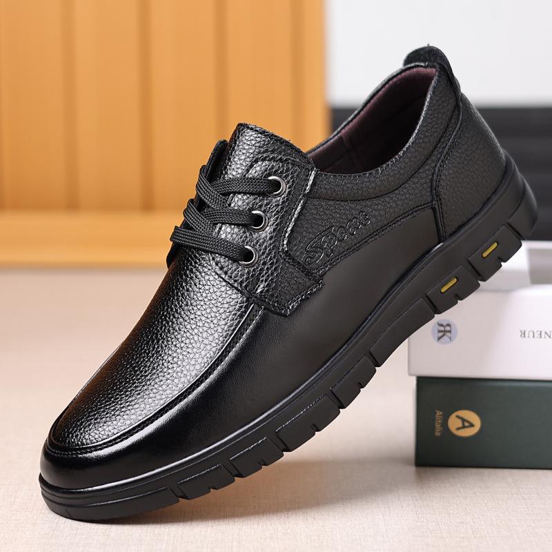 Casual men's shoes 2025 spring new trendy simple work shoes lace-up middle-aged dad formal casual business leather shoes