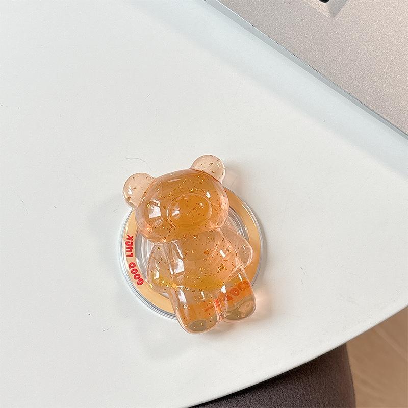 Bear Mobile Phone Holder Gold Foil Solid Color Transparent Retractable Lazy Magnetic Desktop Holder Back Sticker Stable Portable