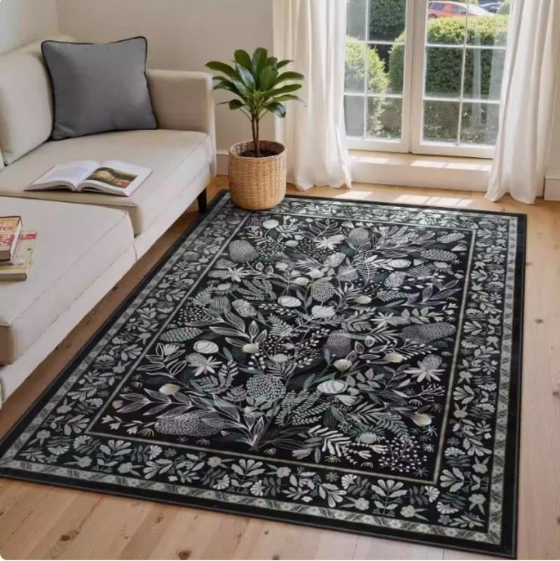 Green Retro American Living Room Floor Mat High Touch Flowers Balcony Dining Room Bedroom Bed Full Of Carpeted Home Decor