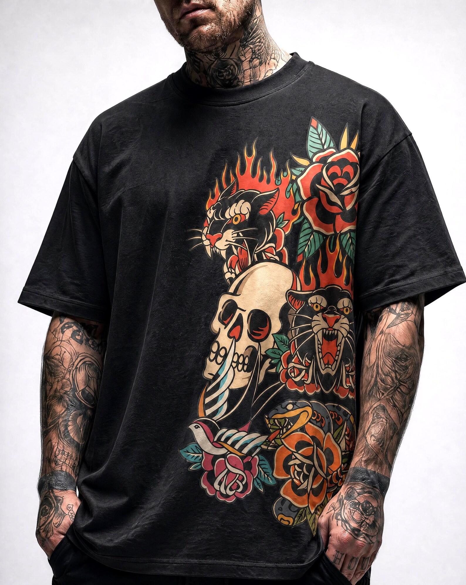 Underground Culture Skull Tattoo T-Shirt, 90s Vintage Vibe, 100% Cotton 4XL