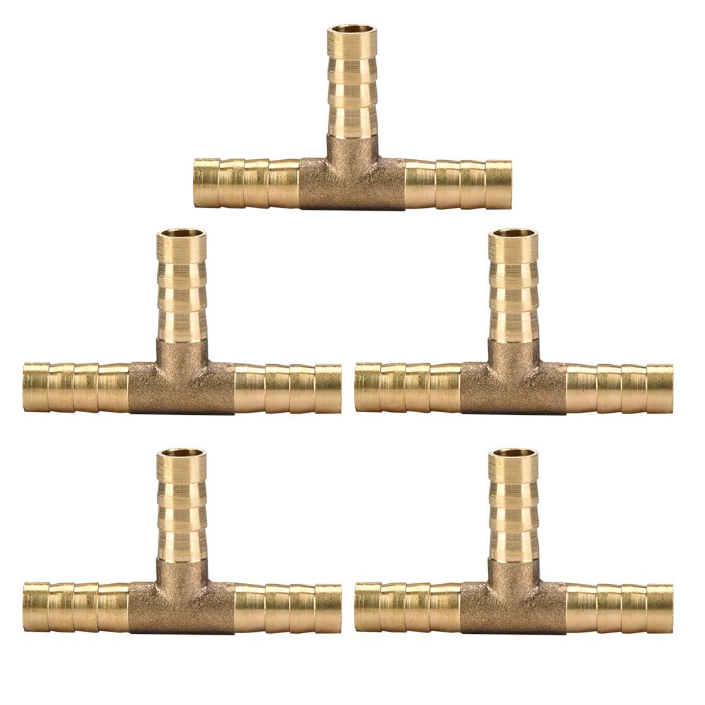 5pcs Brass T 3-Way Hose Joiner Fittings Barbed Connector Water Oil Gas Fuel (6mm)