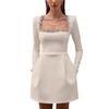  Spring Women's Elegant Velvet Dress with Diamond-Studded Square Neck