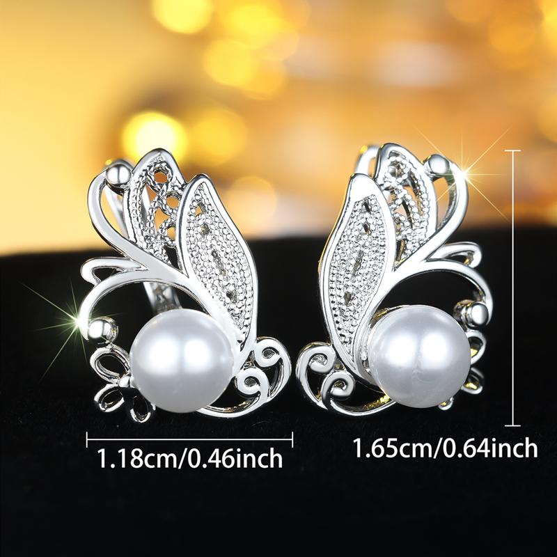 1 Pereche Cercei Argintii Culoare Fluture Mărgăritar Imitat Picătură Atârna pentru Femei Mireasă Cercei Nuntă Bijuterii Elegante Fine