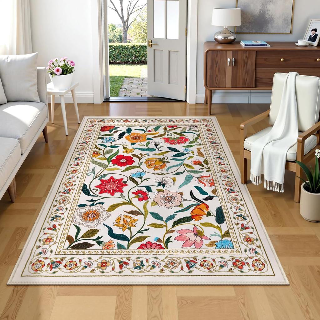 Floral Patterned Carpet  Living Room  Bedroom  Sofa  Floor  Non Slip Carpet  Elegant Floral Print Home Decoration Area Carpet
