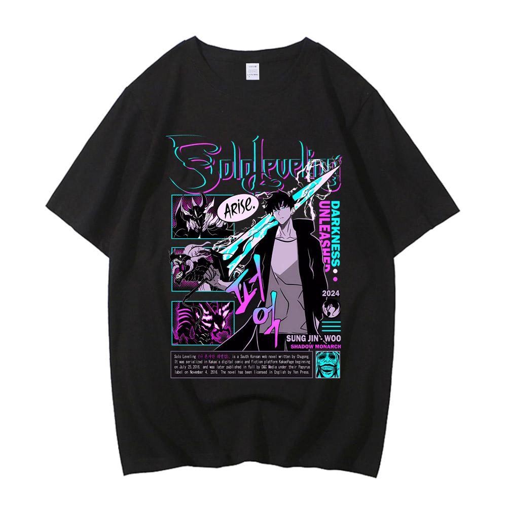 Solo Leveling T Shirt Men Sung Jinwoo Anime Graphic T Shirts High Quality Cotton Short Sleeve Tees Cartoon Streetwear Male