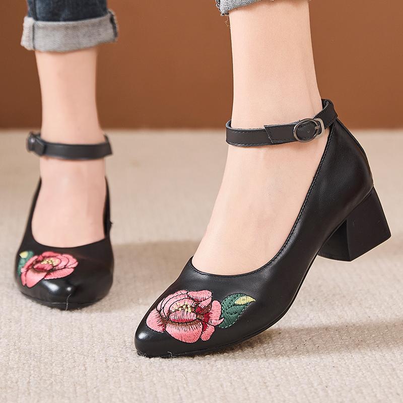 Fashion GKTINOO Handmade 2025 Spring Autumn Comfortable Women Genuine Leather Women's Shoes Pointed Toe Embroidery High Heels Pumps