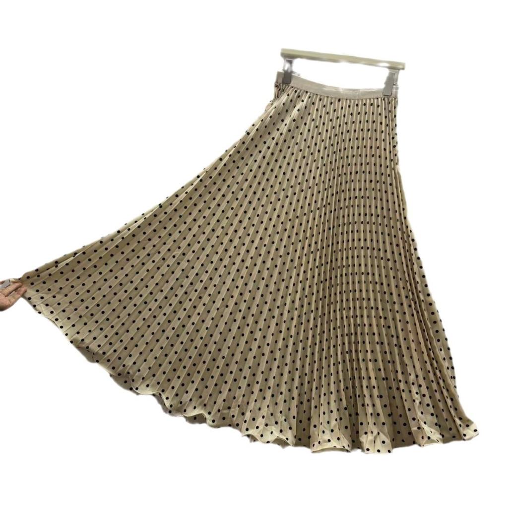 Summer 2025 New Chiffon High Waist and Thin Pleated Polka Dot Medium and Long Skirt Femininity Fashion A-shaped Skirt