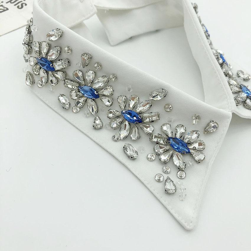 Handmade Women's Accessory Removable Fake Collar with Rhinestone & Beaded Applique Detachable Shirt Choker Fabric Material