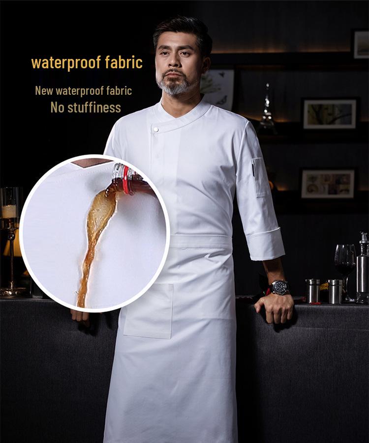 Men's Long Sleeve Elastic Waterproof Chef Uniform for Autumn/Winter - Ideal for Hotel, Restaurant, Hot Pot, BBQ, Canteen, and Bakery Kitchens.