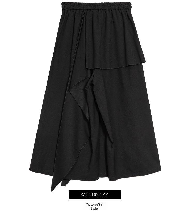 Jesień 2025 Nieregularne Spodnie Spódnicowe o Szerokich Nogawkach Długości 9/10 - Wyszczuplające, Ukrywające Biodra, Jednokolorowe, Plus Size