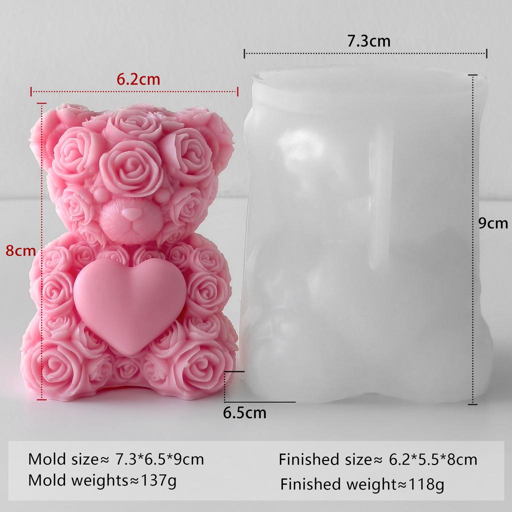 Rose Bear Silicone Mold Valentine Candle Wax Mold DIY Aromatherapy Plaster Diffuser Stone Craft Gift